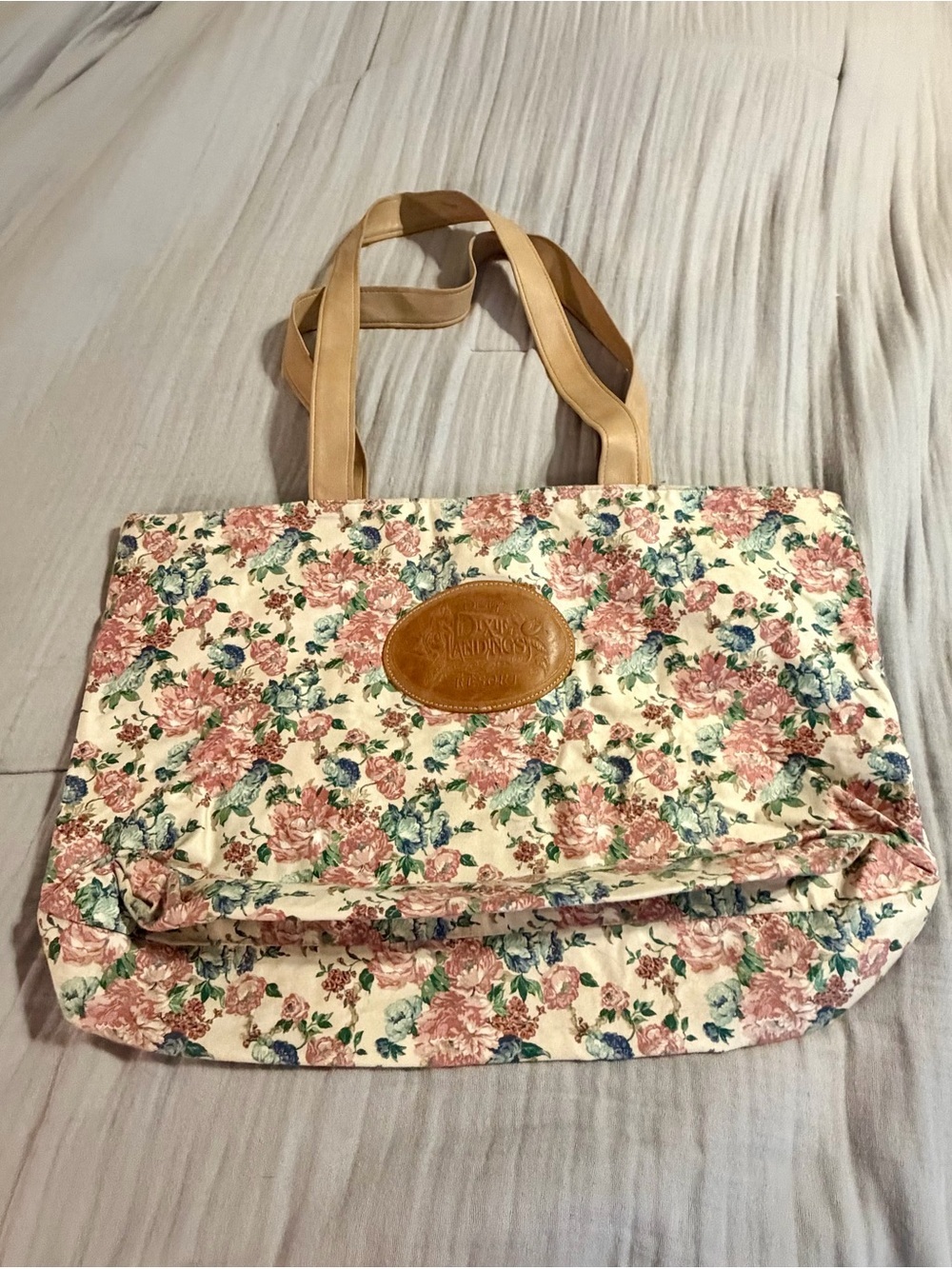 Disney Vintage Dixie Landings Resort Floral Fabric Tote with Leather logo